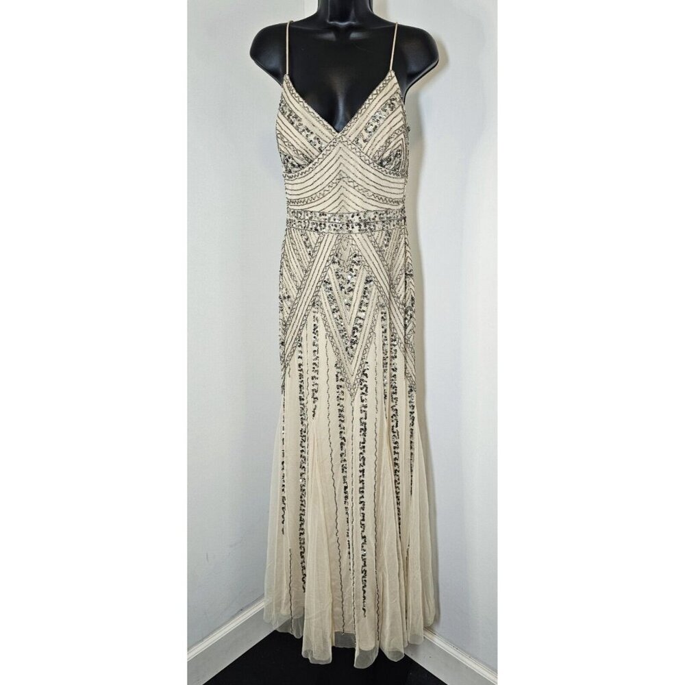 Marina Beaded Sequins Mermaid Sheer Long Gown - Nude - SZ 10